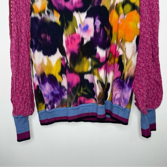 Anthropologie Bl^nk London Pullover Top Women S Pink Contrast Eyelet Puff Sleeve - Picture 14 of 16